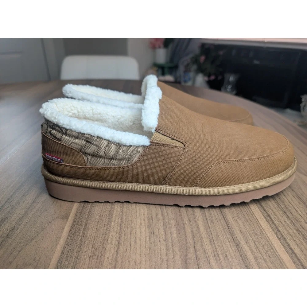 Stacy Adams Men's Moc Toe Slippers Brown Sherpa Faux Fur House Size 11.5M NWOB